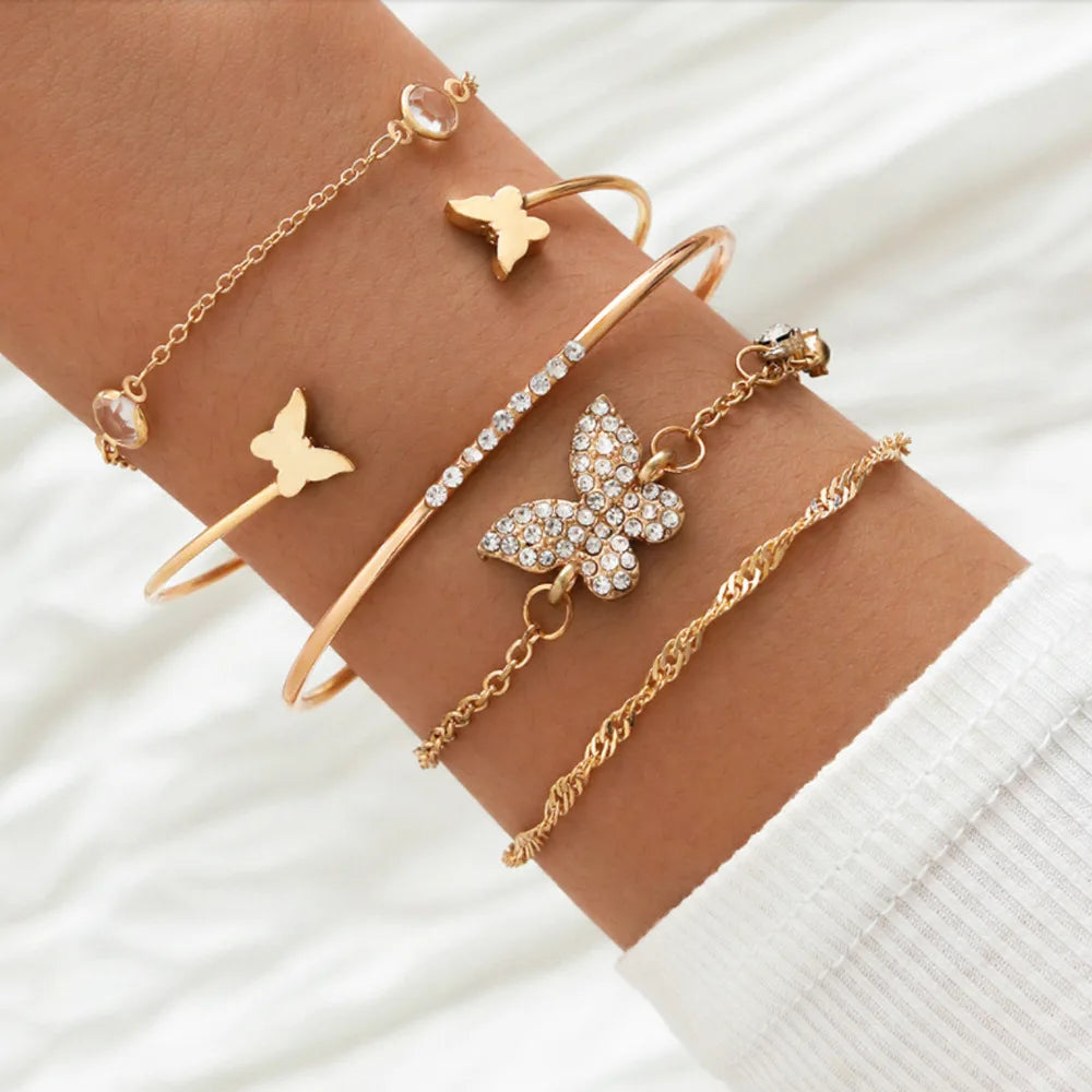 Fashion Geometrischer Stein Anhänger Armband Set Für Frauen Retro Silber Farbe Mond Handgelenk Kette Offener Armreif Dame Trendy Boho Schmuck