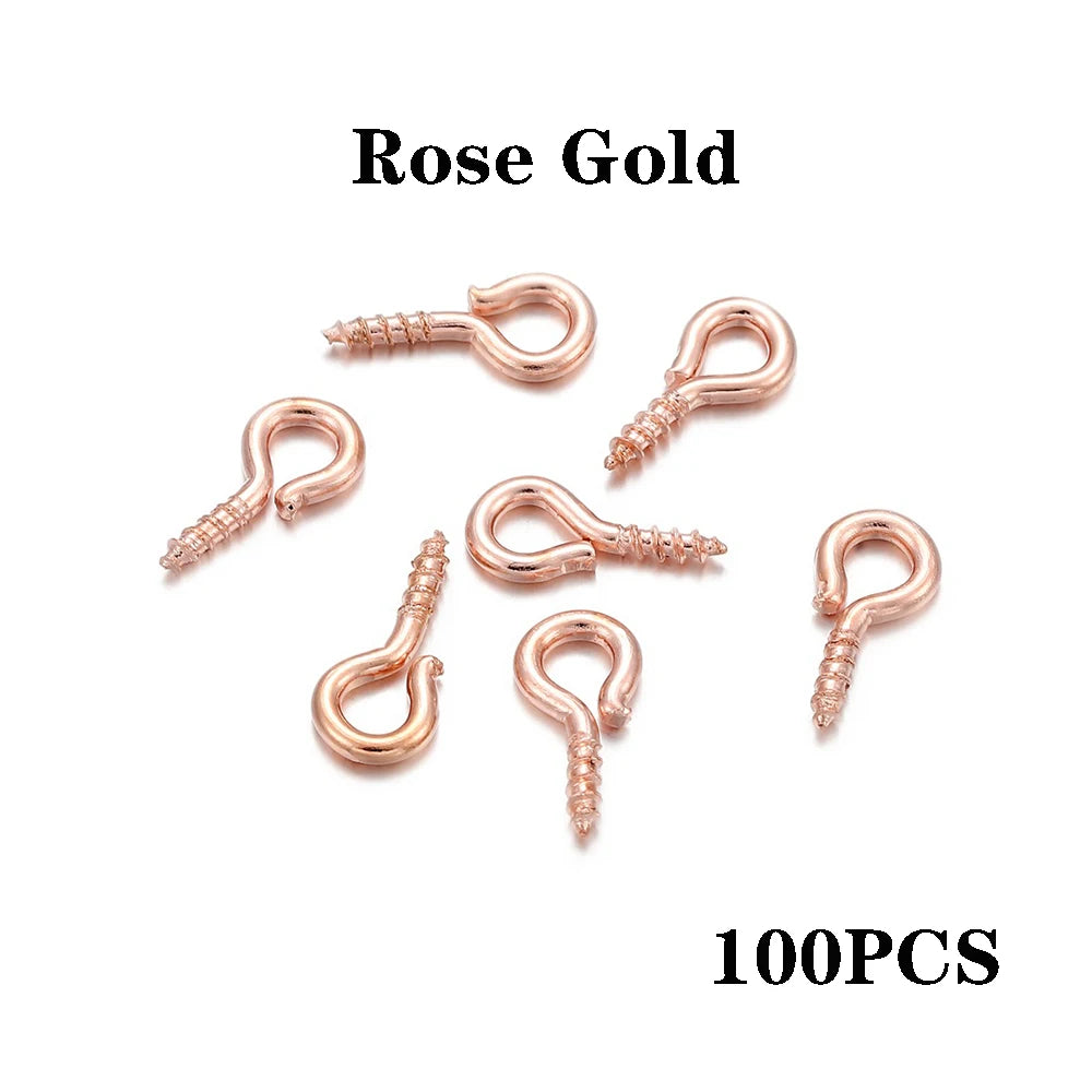 100-200 unidades de mini ganchos de ojo, cierres de tornillo dorados, conectores, colgantes, ganchos roscados para hacer joyas, accesorios