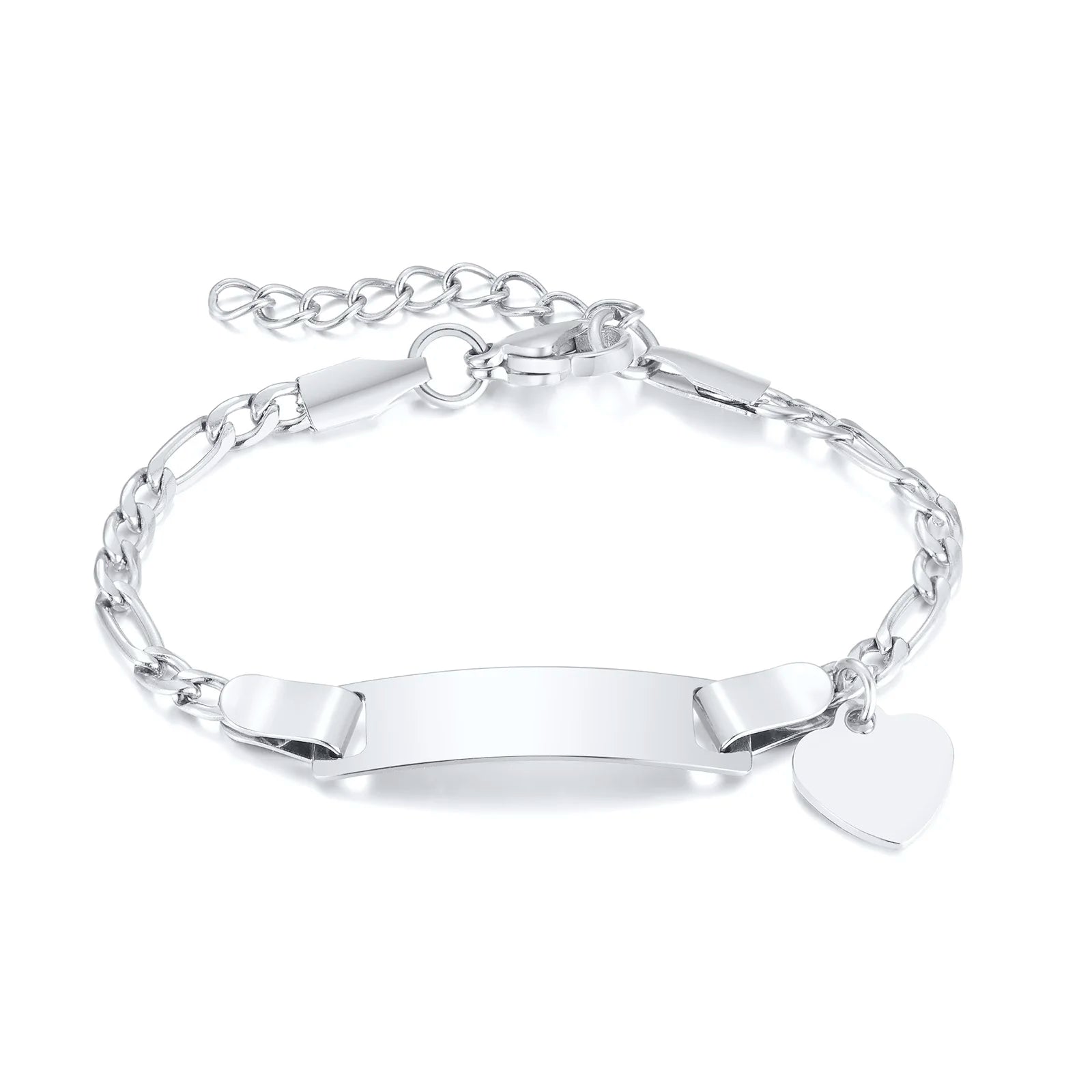 Personalisiertes Armband mit Wunschnamen und Herz, Edelstahl Figaro-Kettenglied verstellbar, graviertes Geschenk für Jungen und Mädchen