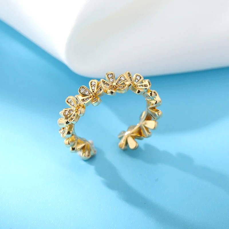 Damen Blumen Offene Ringe Für Frauen Edelstahl Zirkonia Blumen Offener Verstellbarer Ring Schmuck Studenten Mädchen Geschenk