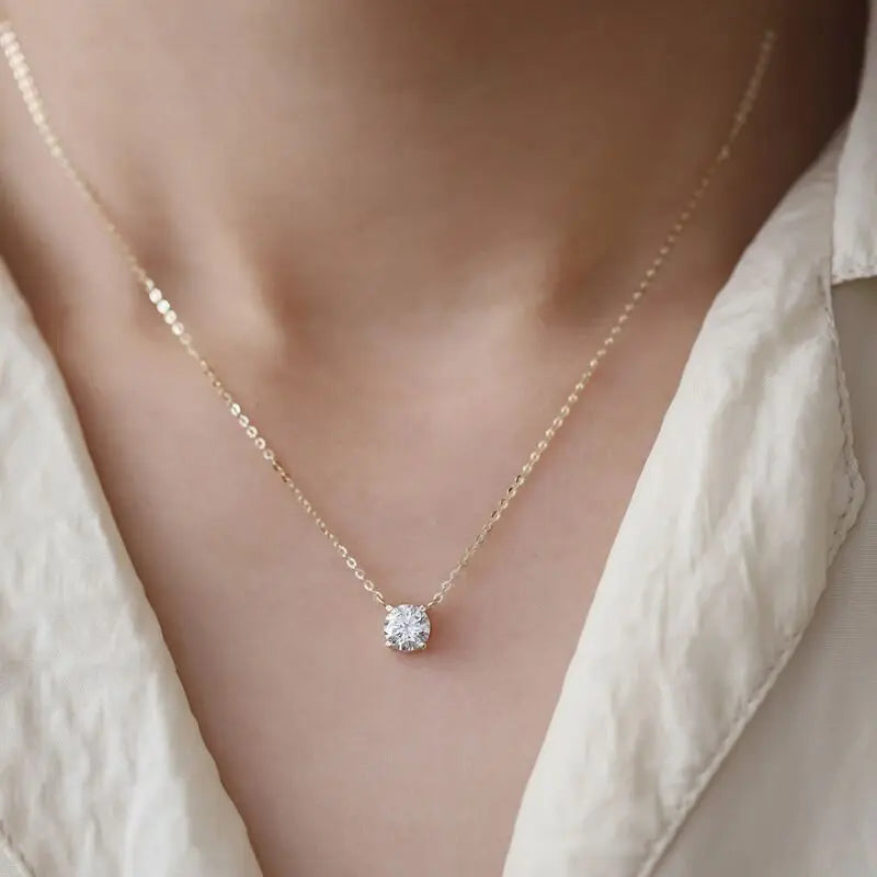 VENTFILLE Plata de Ley 925 Francesa Simple Cristal Colgante Cadena de Clavícula Collar Mujer Lujo Ligero Fiesta Joyería de Oro de 14k