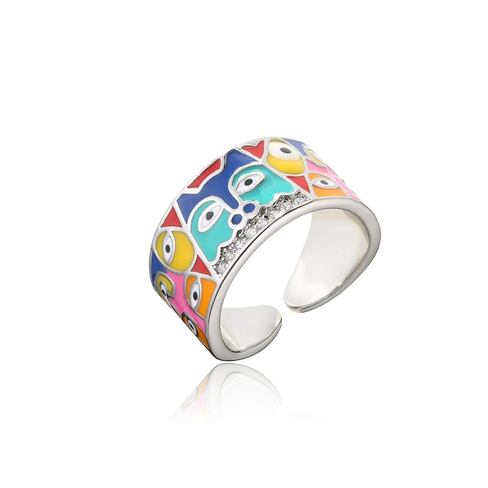 NEWBUY 2024 Neue Ringe für Damen Weiße CZ Handgemachte Emaille Süße Katze Einzigartiger Trendiger Ring Party Mode Schmuck