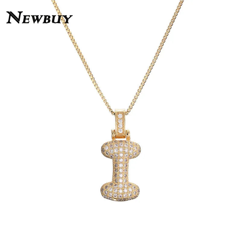 NEWBUY CZ Zirconia Crystal 26 A-Z Letters Pendant Necklace For Men Women Punk Initials Name Necklace Fashion Hip Hop Jewelry