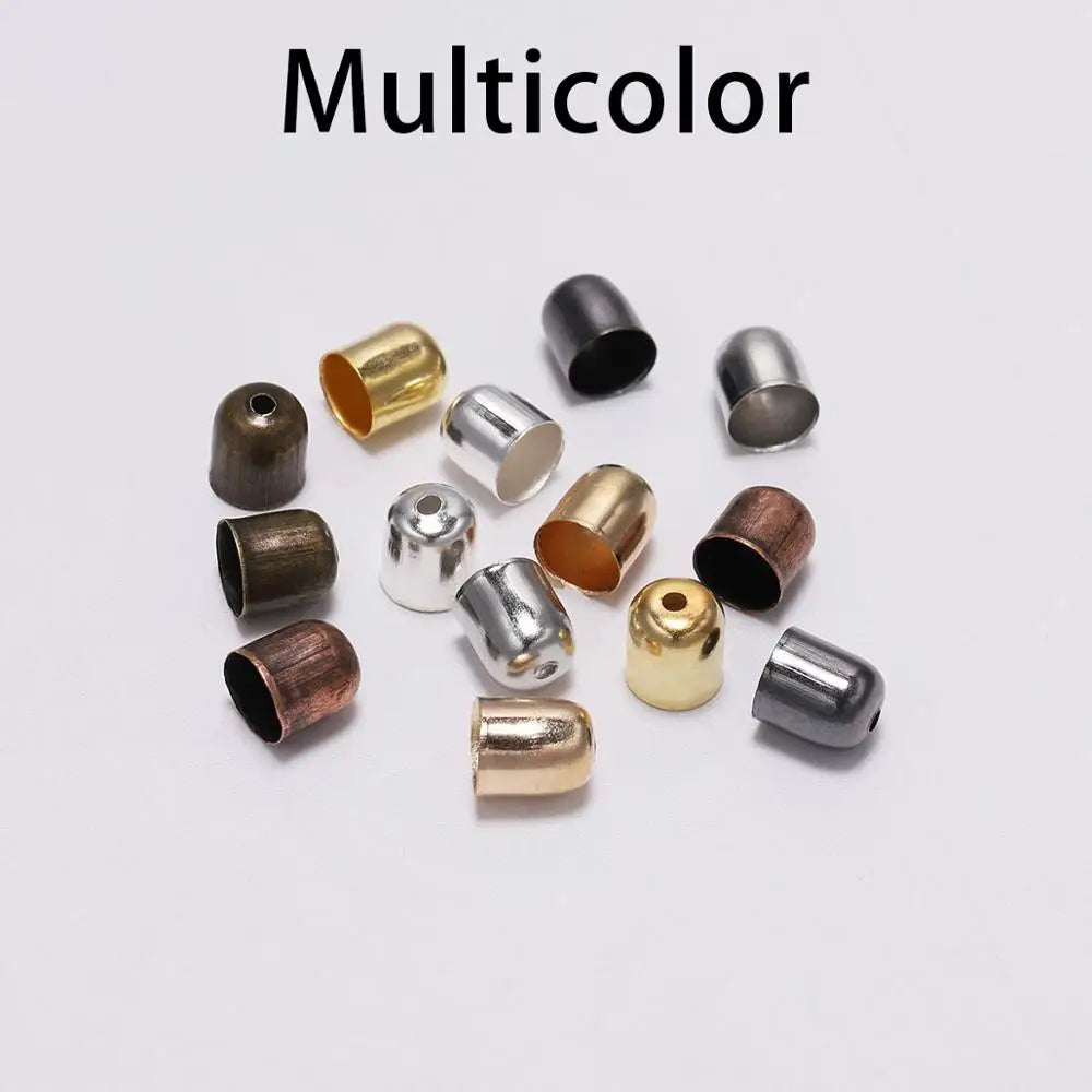 Lote de 50-100 tapas de engaste para extremos de cordones de cuero, tapas de cuentas para extremos, se adaptan a cierres de 4-12 mm para suministros de joyería de bricolaje