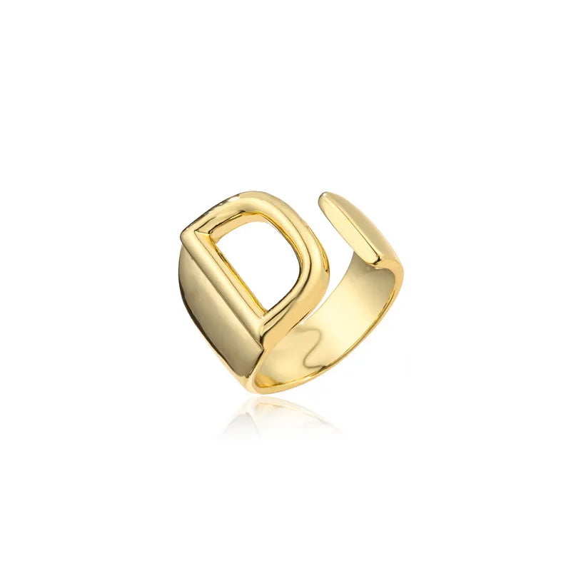 Hohler A-Z Buchstaben Goldfarbe Metall Verstellbarer Öffnungsring Initialen Name Alphabet Damen Party Statement Breiter Trendiger Schmuck
