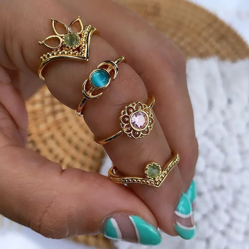 Edelstahl Opal Fingerringe für Frauen Mode Verstellbares Paar Geometrischer Ring Handgefertigter Ästhetischer Schmuck Anillos Geschenk