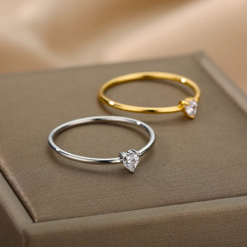 Anillos de Corazón Pequeño de Zircón para Mujer Anillo Minimalista de Corazón de Acero Inoxidable Anillo Delicado para el Dedo Regalos de San Valentín Envío Gratis