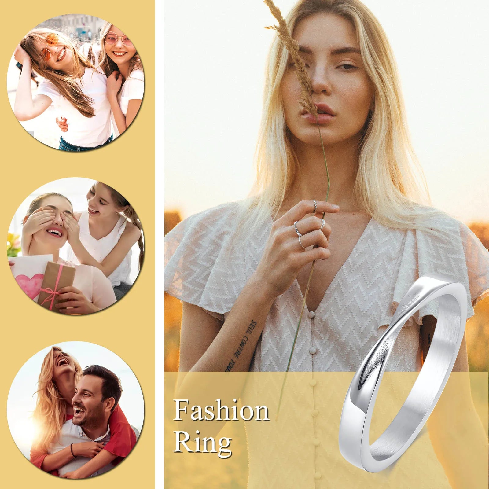 Möbius-Ehering für Damen, filigraner, endloser Twist-Knoten aus Edelstahl, Infinity-Verlobungsring
