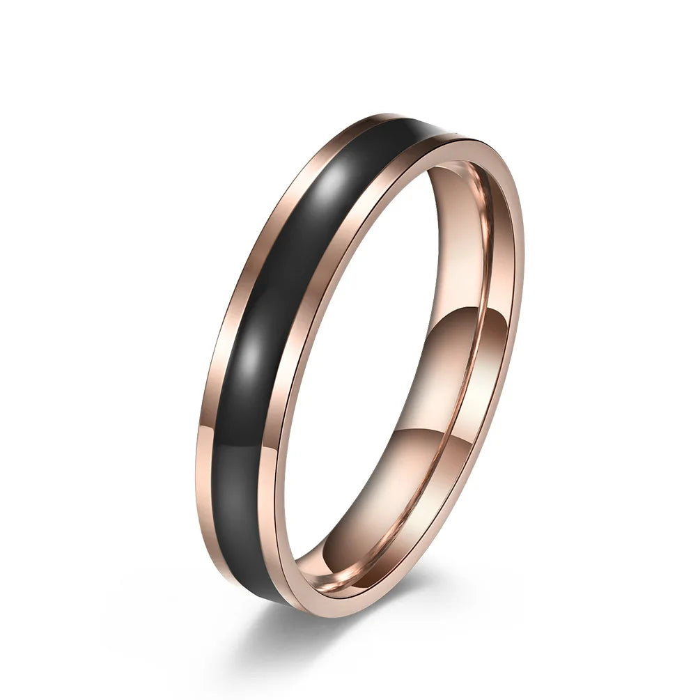 4mm Edelstahl Schwarz/Weiß Emaillierter Ehering für Damen Mädchen Größe 3-10