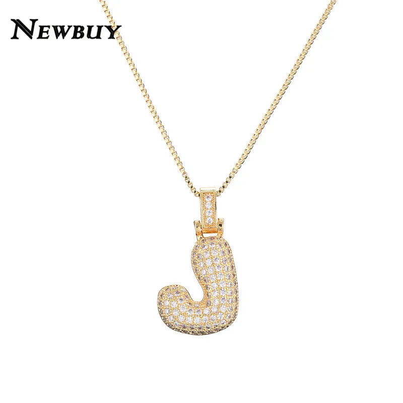 NEWBUY CZ Zirconia Crystal 26 A-Z Letters Pendant Necklace For Men Women Punk Initials Name Necklace Fashion Hip Hop Jewelry
