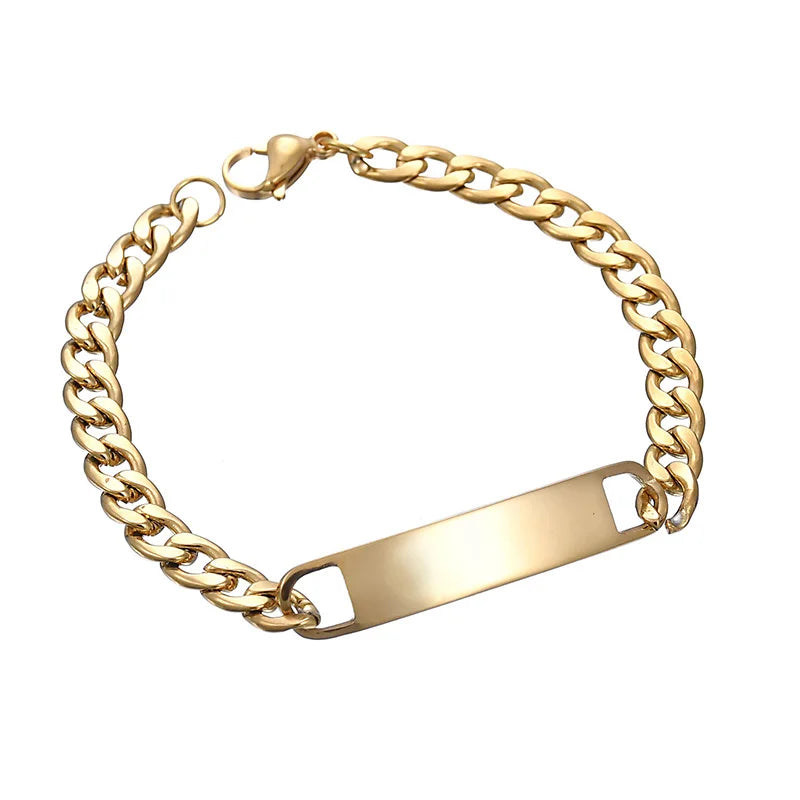 Akizoom Punk Gravur Name Personalisierte Armbänder Goldfarbe Edelstahl Dicke Handkette Individuelles Paar Herren Damen Schmuck Geschenk