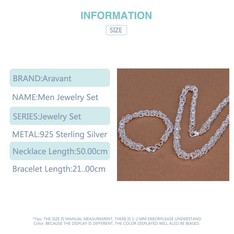 Aravant 925er Sterlingsilber 7mm Gliederkette Halskette Armband Set für Damen Modeschmuck