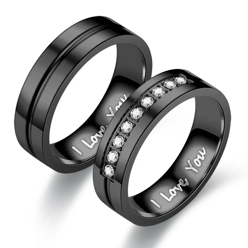 Anillos de compromiso de acero inoxidable para parejas, de moda, para mujer y hombre, con cristal, con la inscripción "I LOVE YOU", regalo de joyería para boda 2021