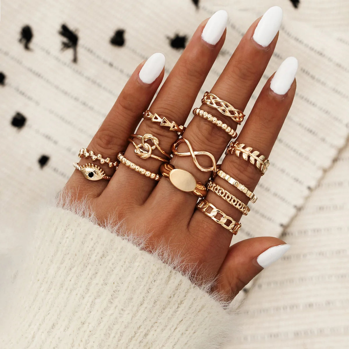 Trendiger geometrischer Mond-Knöchel-Fingerringe-Set für Frauen 2021 Böhmischer Kristallstein Damenring Hochzeitsschmuck