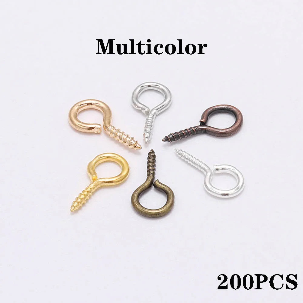 100-200 unidades de mini ganchos de ojo, cierres de tornillo dorados, conectores, colgantes, ganchos roscados para hacer joyas, accesorios