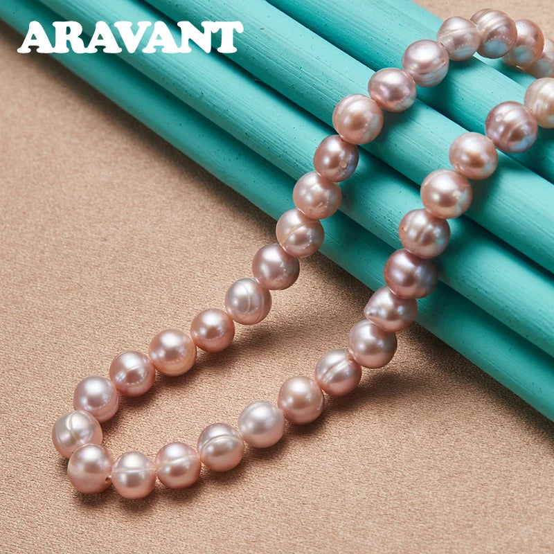 Aravant Collares de perlas de agua dulce de plata 925 con cadena para mujer, joyería de moda para bodas