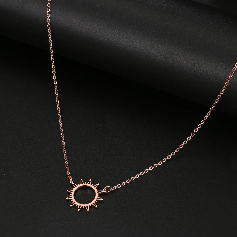 DOTIFI 316L Stainless Steel Necklace Best Circle Irregular Sun Hollow Out Round Pendant Necklaces For Women Jewelry Gifts