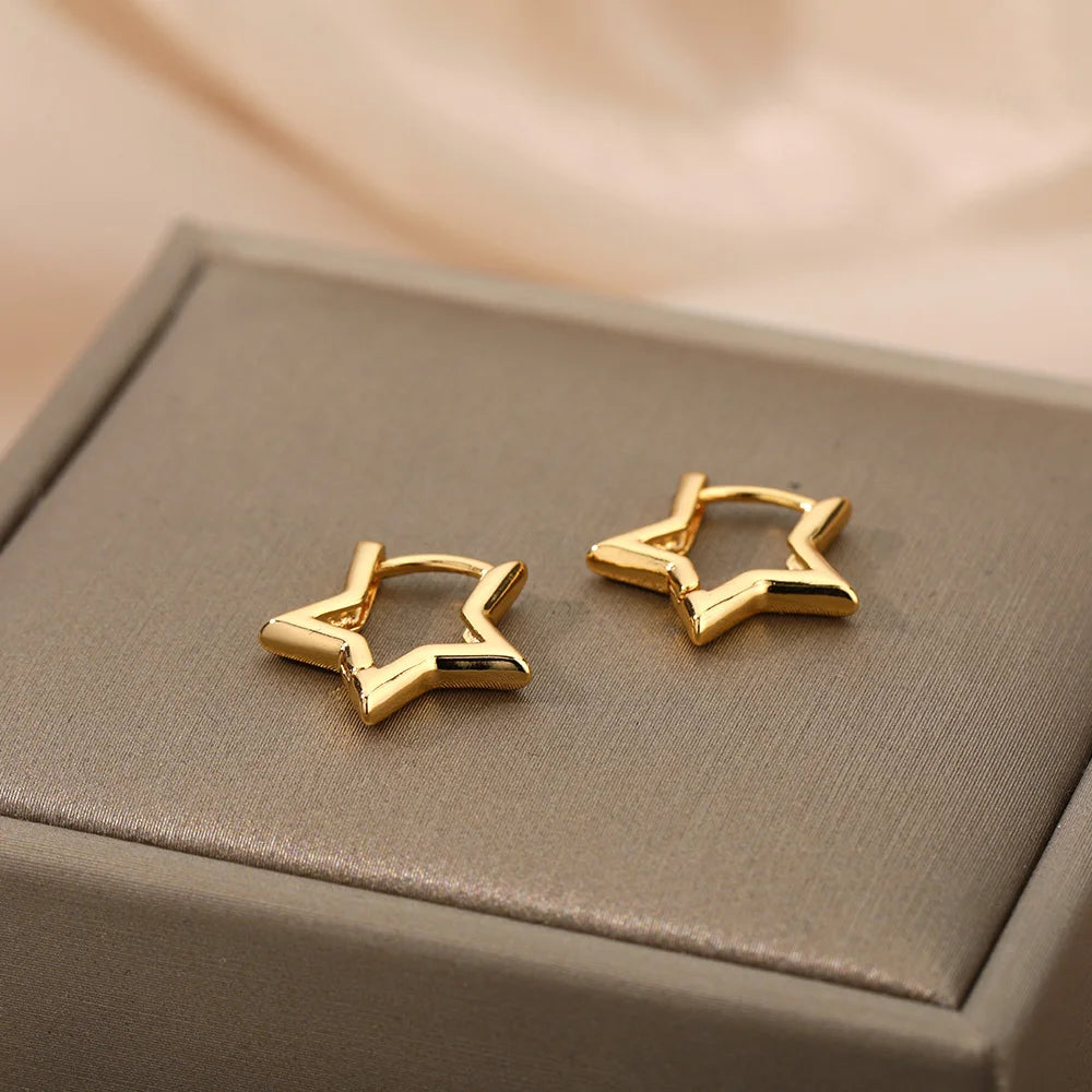 Luxus Stern Pendientes Ohrringe für Frauen Mädchen Edelstahl Minimalist Hoop Piercing 2025 Neu In Y2K Schmuck aretes de mujer