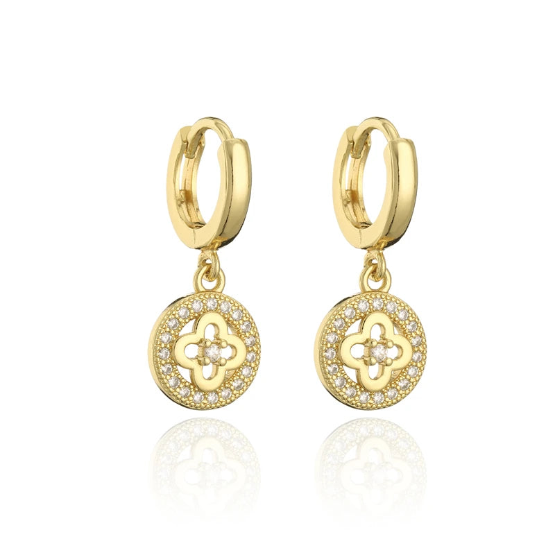 NEWBUY Mode Gold Farbe Kupfer Pflanze Ohrringe Luxus Zirkonia Blume Baumeln Ohrring Heißer Verkauf Weiblicher Party Schmuck Geschenk