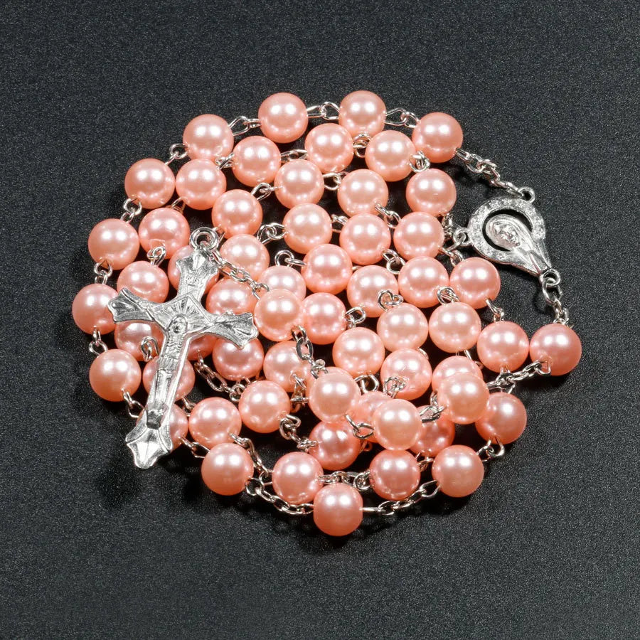 Religion Christliche Kunstperlen Rosenkranz Halskette Für Frauen Jungfrau Maria Jesus Kreuz Anhänger Lange Perlenketten Modeschmuck
