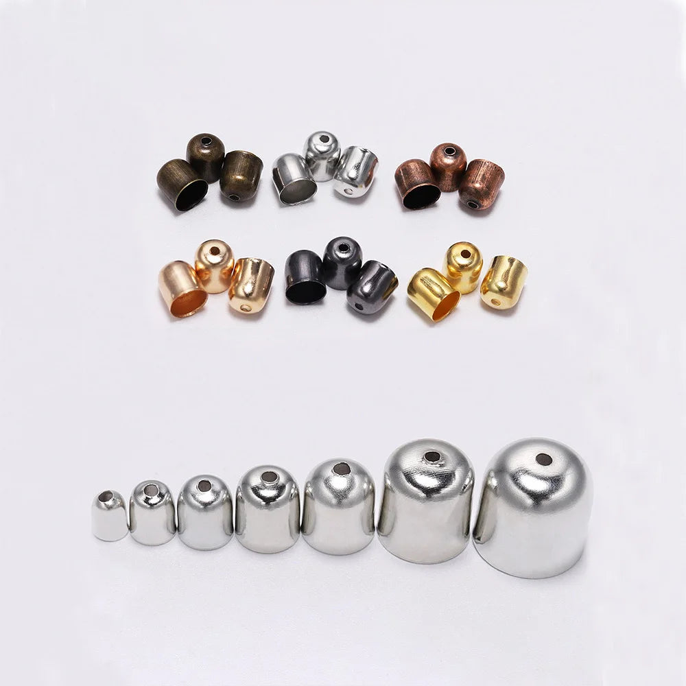 Lote de 50-100 tapas de engaste para extremos de cordones de cuero, tapas de cuentas para extremos, se adaptan a cierres de 4-12 mm para suministros de joyería de bricolaje