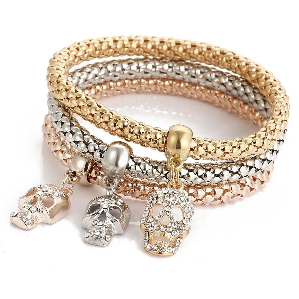 3 Farben/Lot Elastische Armbänder & Armreifen für Damen Kristall Lebensbaum Eule Schlüsselschloss Musiknote Eule Schmetterling Herz Charms Schmuck
