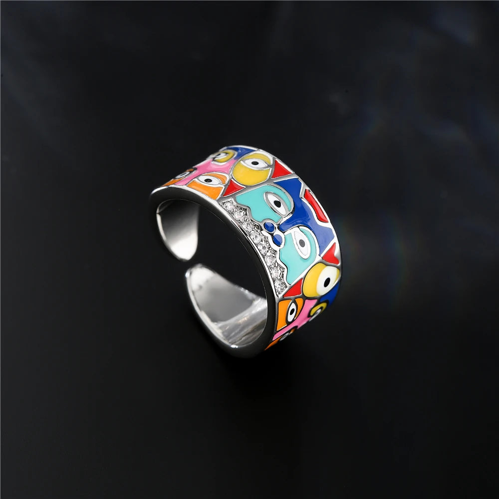NEWBUY 2024 Neue Ringe für Damen Weiße CZ Handgemachte Emaille Süße Katze Einzigartiger Trendiger Ring Party Mode Schmuck