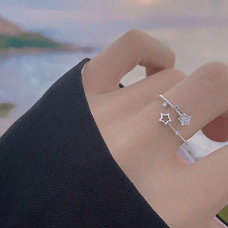 925er Sterling Silber Stern Kristall Ring für Frauen Mädchen Persönlichkeit Einfach Verstellbar Exquisiter Schmuck Dropshipping Geschenk