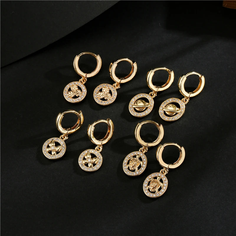 NEWBUY Fashion Gold Farbe Kupfer Geometrische Ohrringe Luxus CZ Elefanten Charme Ohrhänger Weibliche Party Schmuck Accessoires