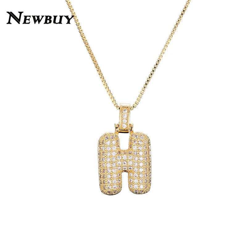 NEWBUY CZ Zirconia Crystal 26 A-Z Letters Pendant Necklace For Men Women Punk Initials Name Necklace Fashion Hip Hop Jewelry