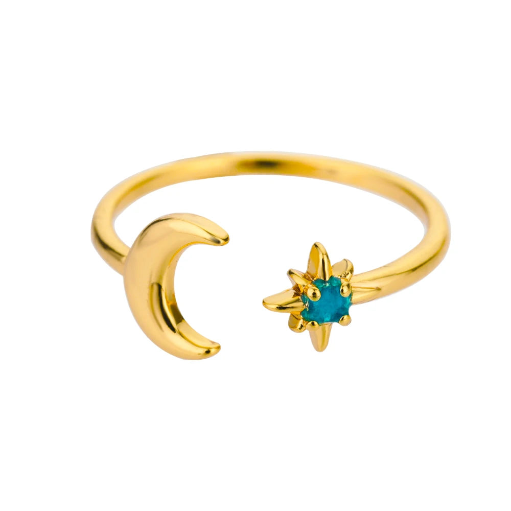Zirkon-Mondringe für Frauen, Edelstahl, leuchtender Mond-Stern, verstellbarer Fingerring, ästhetischer Hochzeitsschmuck, Geschenk, Bague Femme