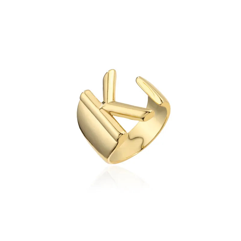Hohler A-Z Buchstaben Goldfarbe Metall Verstellbarer Öffnungsring Initialen Name Alphabet Damen Party Statement Breiter Trendiger Schmuck