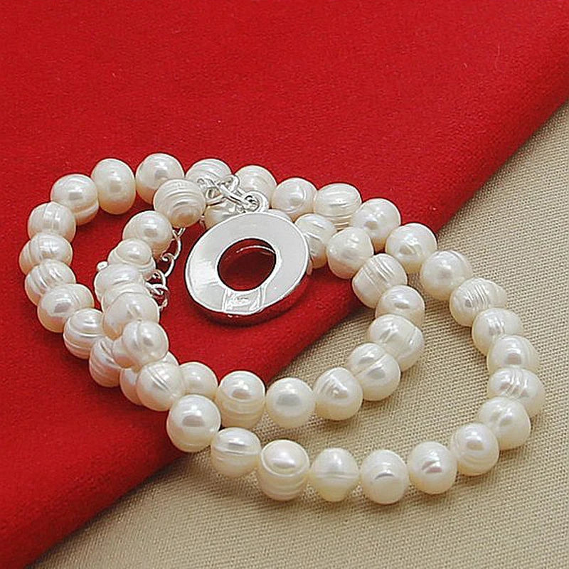 Collares de perlas de agua dulce, collar de plata 925 para mujer, joyería de moda para boda