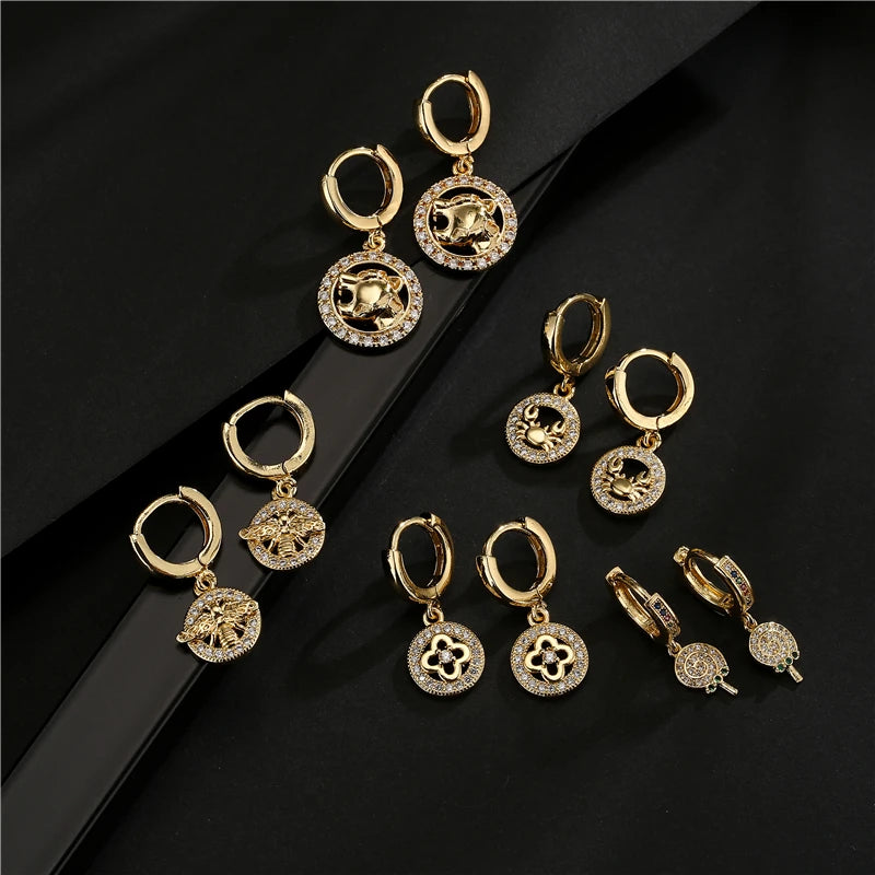 NEWBUY Fashion Gold Farbe Kupfer Geometrische Ohrringe Luxus CZ Elefanten Charme Ohrhänger Weibliche Party Schmuck Accessoires