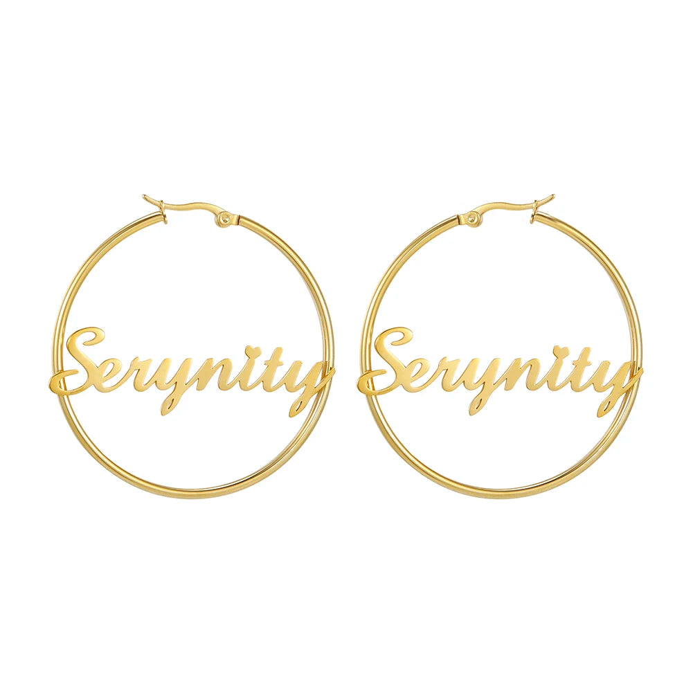 Sipuris Stainless Steel Personalized Customize Name Hoop Earrings Jewelry For Women Girls Circle Earring Fashion 30-60 MM