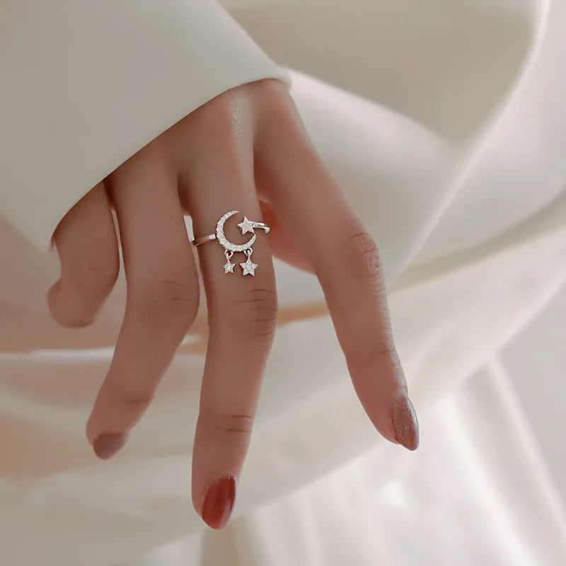 VENTFILLE 925er Silber Mond Quaste Öffnung Weiblich Mode Ins Ring