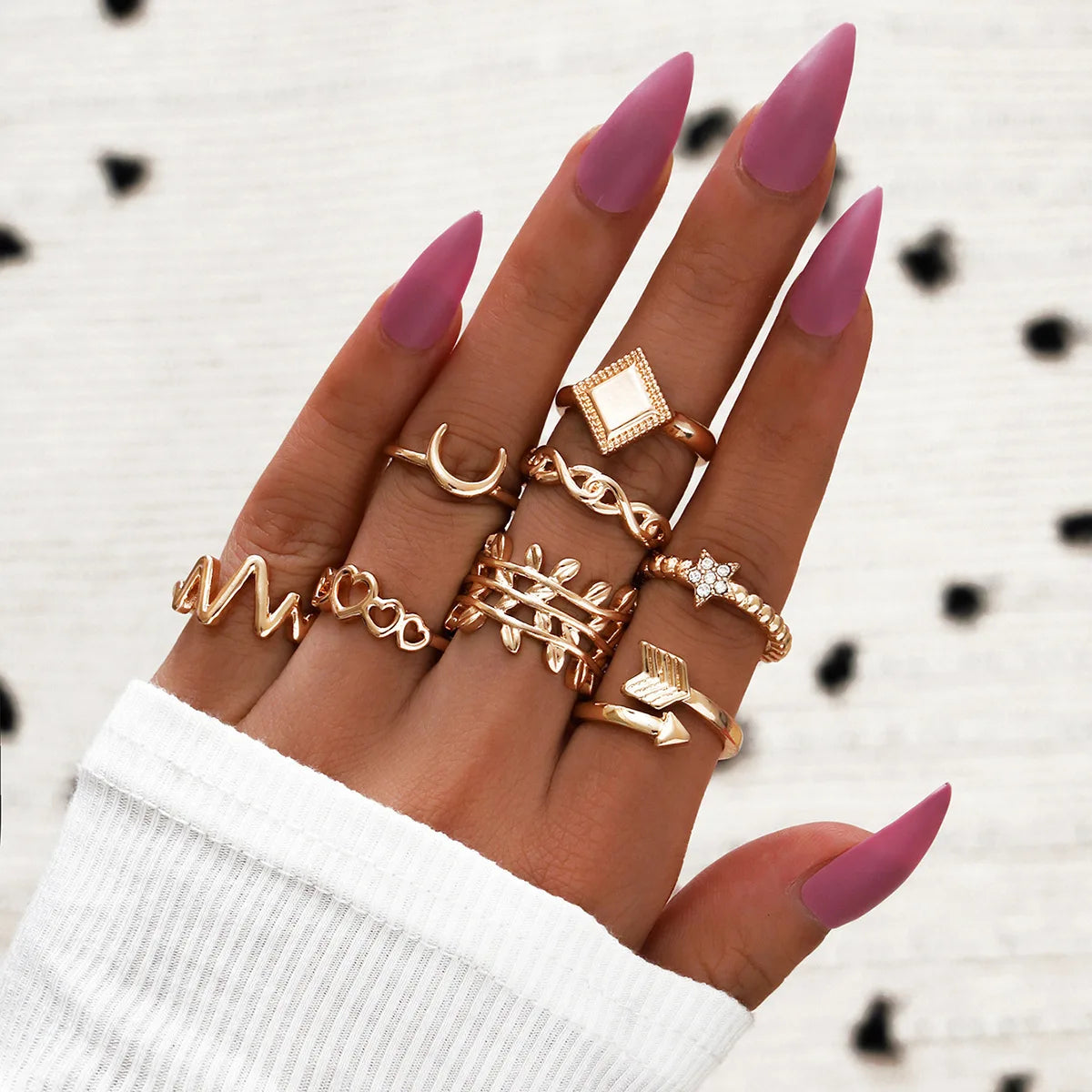 Trendiger geometrischer Mond-Knöchel-Fingerringe-Set für Frauen 2021 Böhmischer Kristallstein Damenring Hochzeitsschmuck