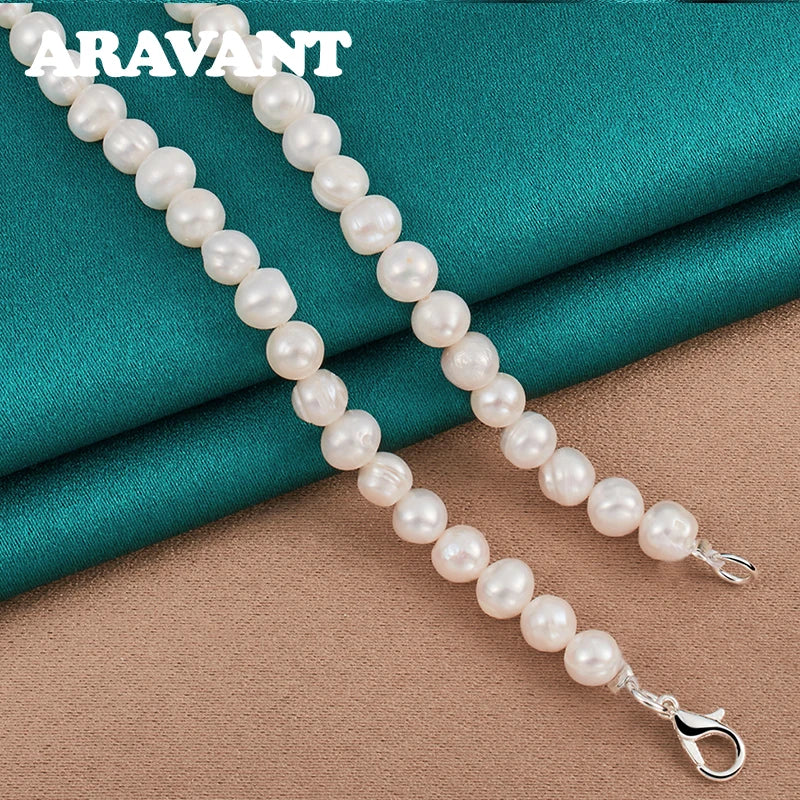 Aravant Collares de perlas de agua dulce de plata 925 con cadena para mujer, joyería de moda para bodas