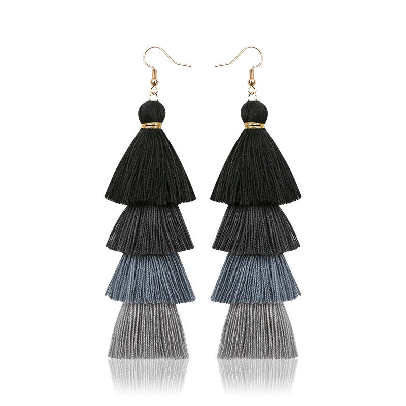Pendientes de borlas de 4 capas estilo bohemio para mujer, aretes colgantes étnicos largos multicolor, joyería de moda para niñas