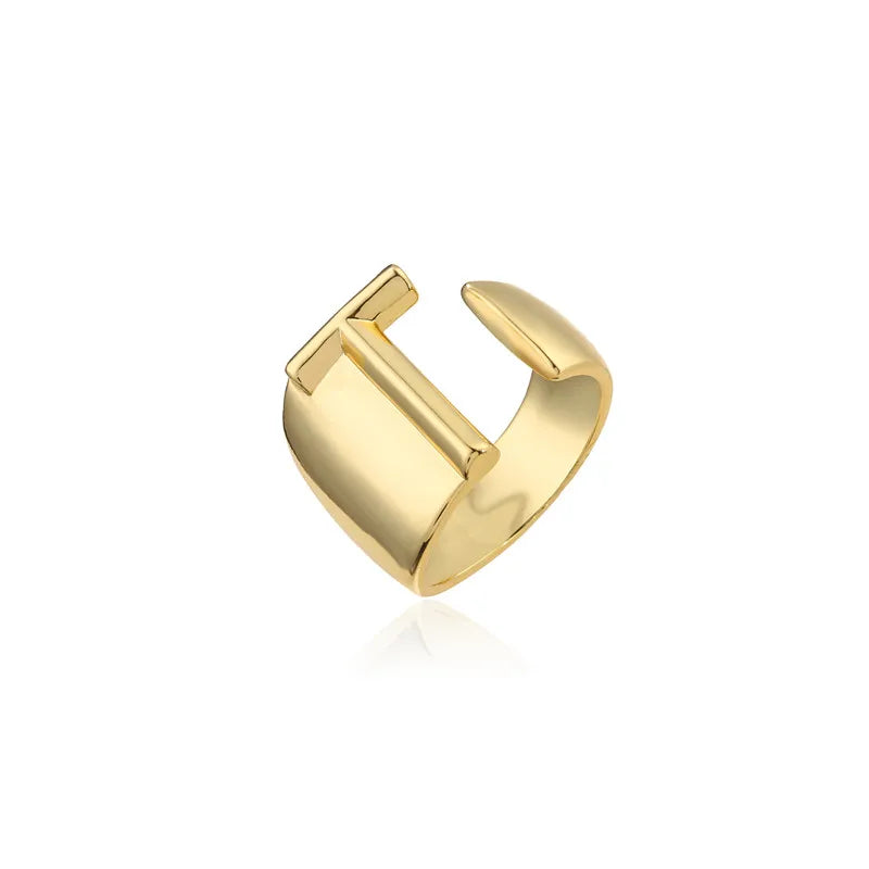 Hohler A-Z Buchstaben Goldfarbe Metall Verstellbarer Öffnungsring Initialen Name Alphabet Damen Party Statement Breiter Trendiger Schmuck