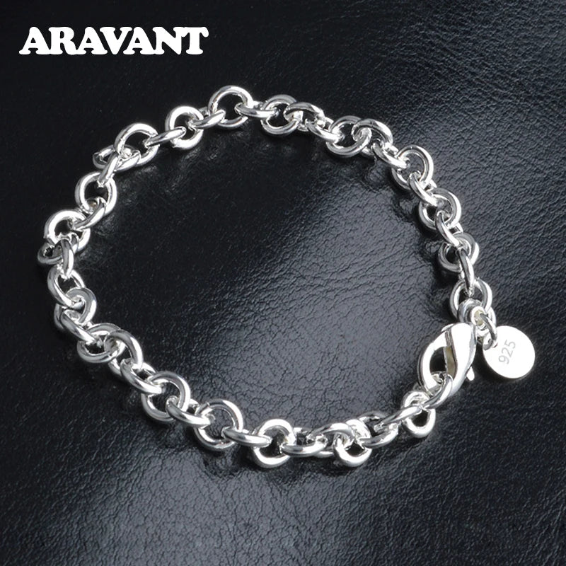 Aravant 925er Sterlingsilber 6mm Gliederkettenarmband für Damen Mode Schmuck