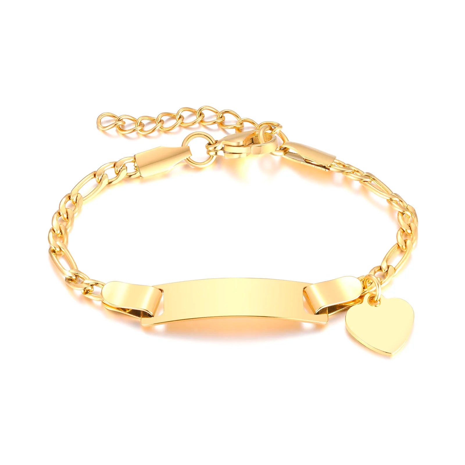 Personalisiertes Armband mit Wunschnamen und Herz, Edelstahl Figaro-Kettenglied verstellbar, graviertes Geschenk für Jungen und Mädchen