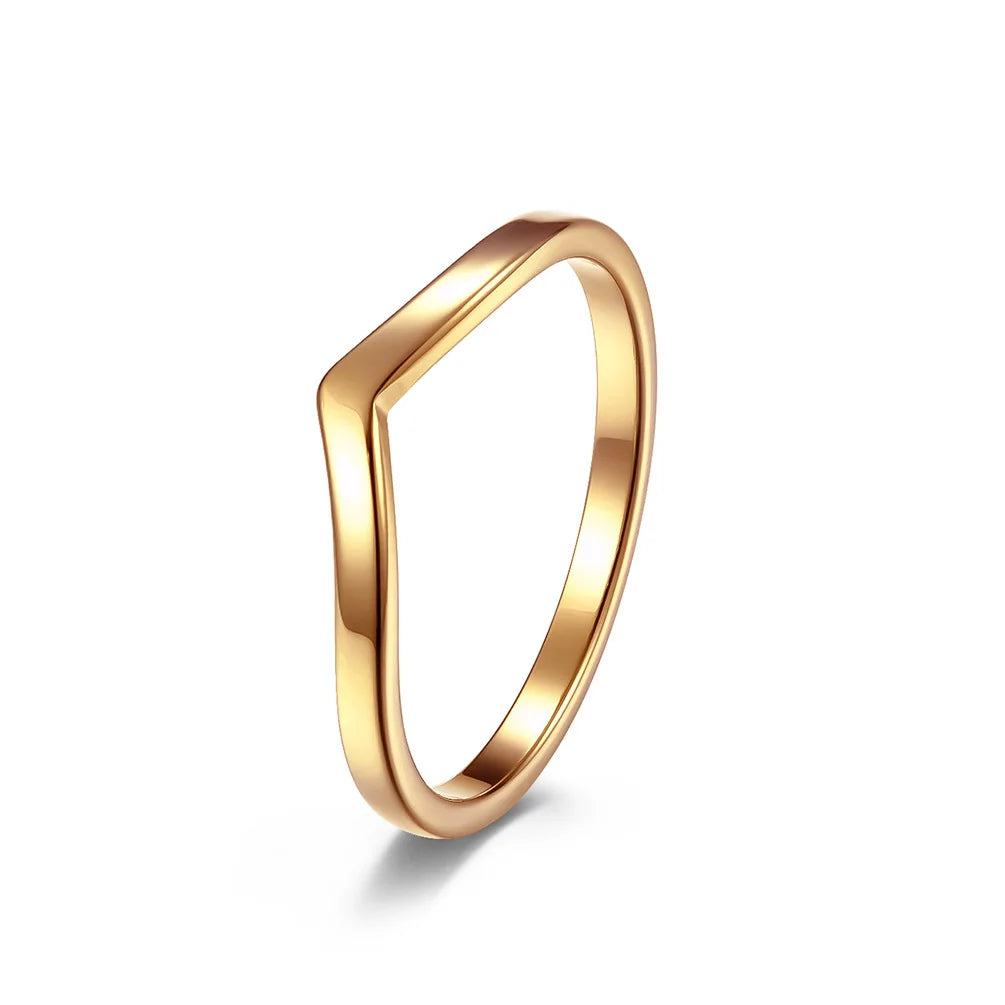 2 mm dünner V-förmiger stapelbarer Ring aus poliertem Edelstahl für Damen und Mädchen, Größen 5–10