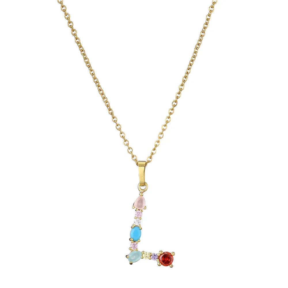 2024 New Hot Colourful Crystal AAA CZ 26 Capital Letters Pendant Necklace For Women Girl Gold Color Copper Initial Name Jewelry