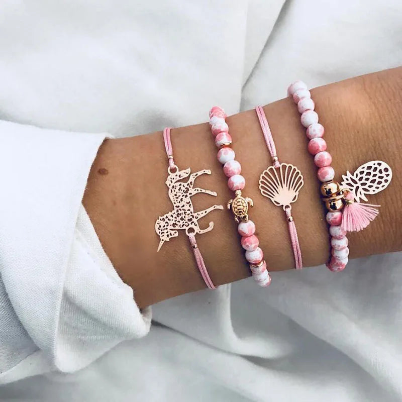 Boho Armreif für Frauen Schildkröte Elefant Herz Muschel Stern Mond Pfeil Karte Kristall Charms Perlen Armband Set Böhmischer Schmuck