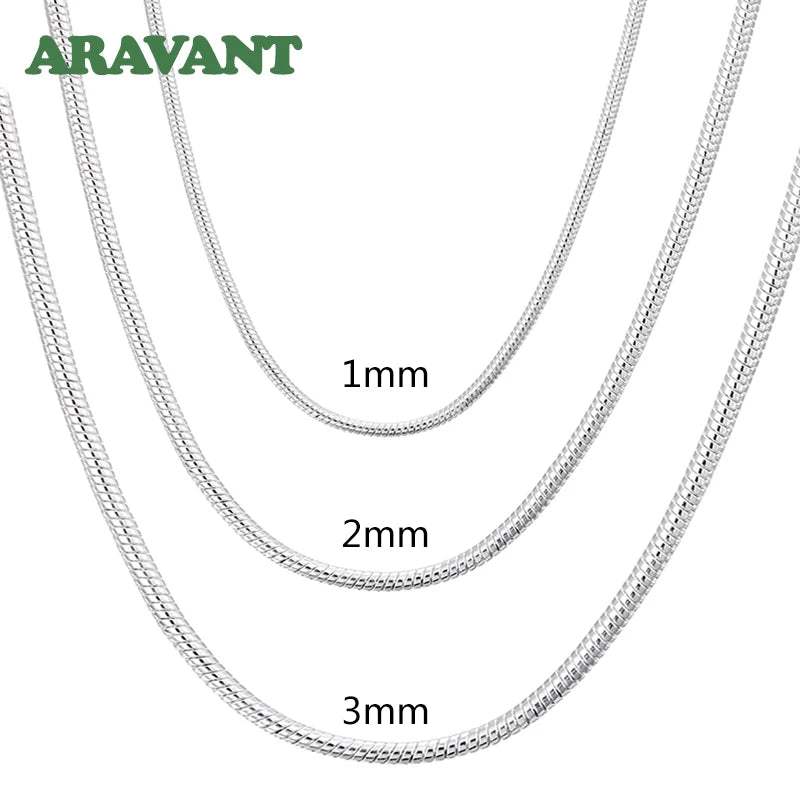 Aravant Plata 925 1MM/2MM/3MM Cadena Serpiente Collar Para Hombres Mujeres Colgante Joyería de Moda