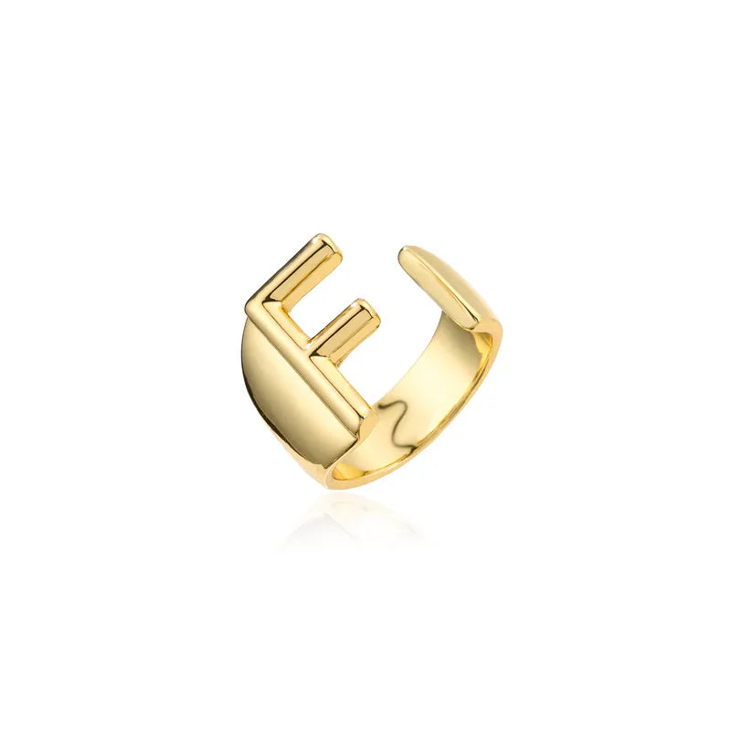Hohler A-Z Buchstaben Goldfarbe Metall Verstellbarer Öffnungsring Initialen Name Alphabet Damen Party Statement Breiter Trendiger Schmuck