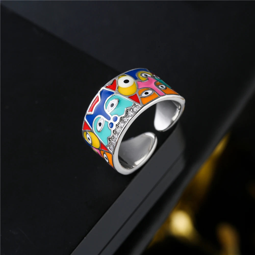 NEWBUY 2024 Neue Ringe für Damen Weiße CZ Handgemachte Emaille Süße Katze Einzigartiger Trendiger Ring Party Mode Schmuck