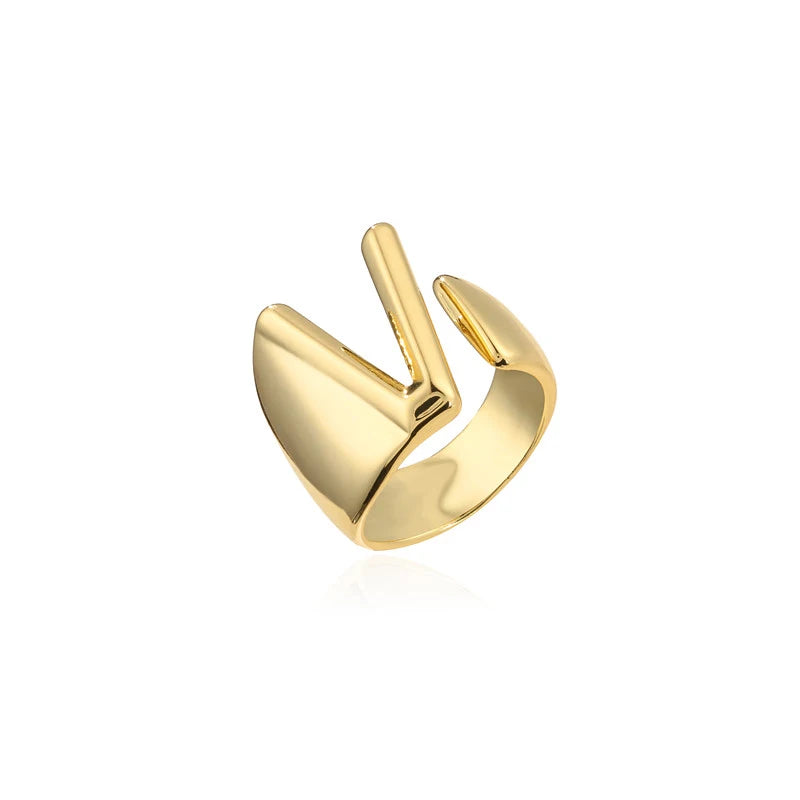 Hohler A-Z Buchstaben Goldfarbe Metall Verstellbarer Öffnungsring Initialen Name Alphabet Damen Party Statement Breiter Trendiger Schmuck