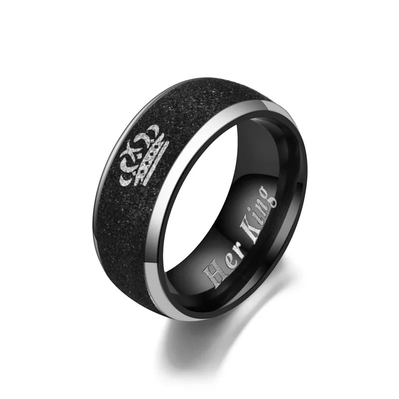 Ihr König und seine Königin Buchstaben Paar Ringe für Frauen Männer Krone Schwarz 8MM Edelstahl Matt Ring Liebhaber Hochzeitsschmuck